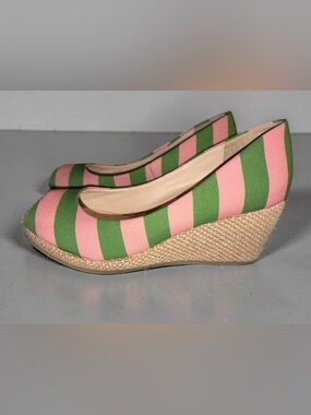 Striped Pink & Green Espadrille Wedge Shoes